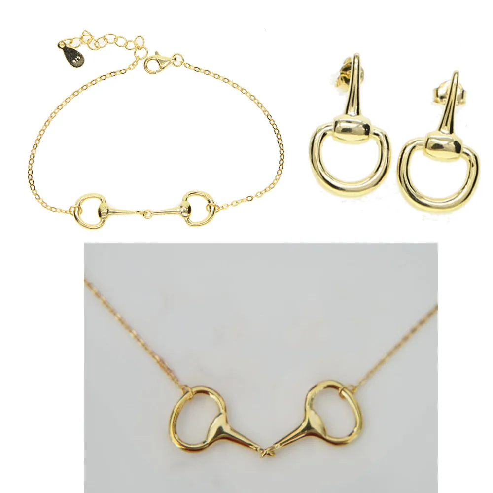 gold jewelry set 925 пробы, Серебряная цепочка для пар в виде лошади, браслет, золотой цвет, подвеска в виде змеи, подвеска в виде лошади, ювелирное изделие для женщин, новинка, очаровательный браслет - Окраска металла: gold jewelry set