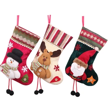 

Promotion! 3 Pcs Christmas Stockings Santa Claus Reindeer and Snowman for Xmas Holiday Party Decor
