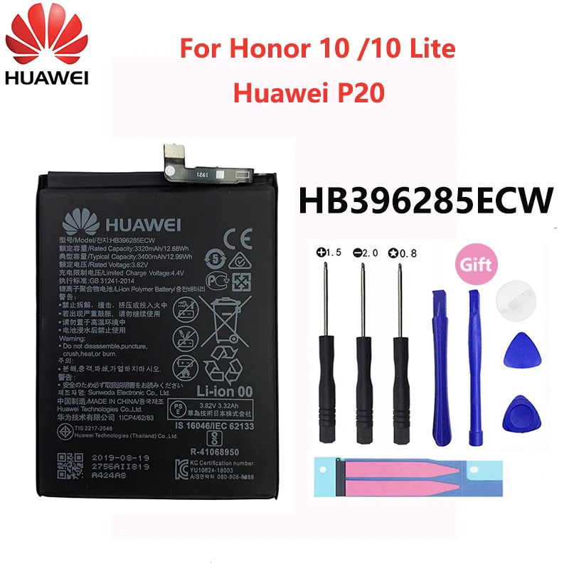 100% оригинальная запасная батарея для телефона Hua Wei HB396285ECW 3400 мАч Huawei P20 Honor 10 Honor10