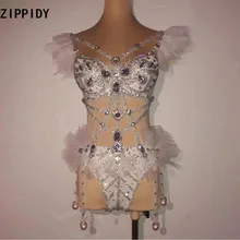 Блестящие Серебряные стразы, боди для дня рождения, праздничная одежда, бар, вечернее платье для женщин, певица, танцор, шоу, одежда для выпускного вечера