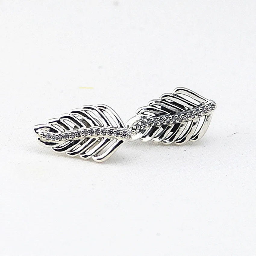 Shimmering Feathers Серьги из серебра 925, ювелирное изделие, серьги-гвоздики в форме сердца для женщин, подарок, настоящее 925 пробы, серебряные серьги, E037 - Окраска металла: Shimmering Feathers