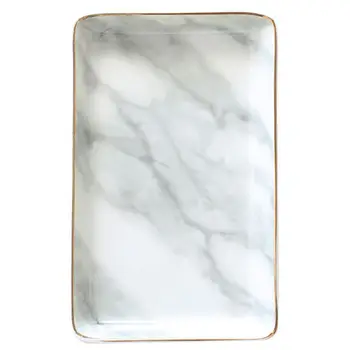 

ELEG-Nordic Style Marble Painting Phnom Penh Ceramic Jewelry Plate Ring Necklace Cosmetic Snack Dried Fruit Storage Tray Organiz