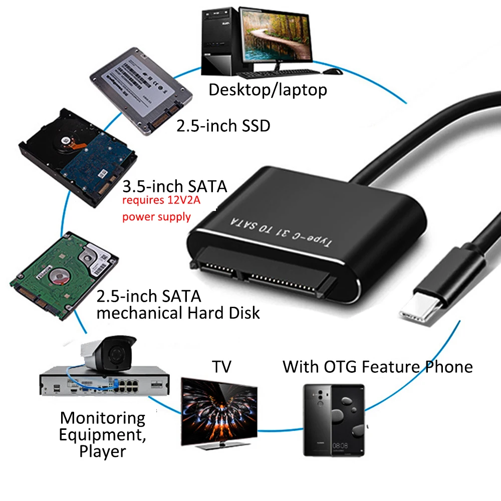 USB 3 to SATA Type C Adapter - External HDD/SSD Converter for 2.5/3.5 Inch Drives - Compatible with Mackbook Pro and Computers Description Image.This Product Can Be Found With The Tag Names Computer Cables Connecting, Computer Peripherals, PC Hardware Cables Adapters, Usb