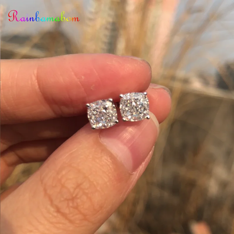 Серьги-гвоздики для помолвки Rainbamabom из твердого серебра 925 пробы с моисанитом
