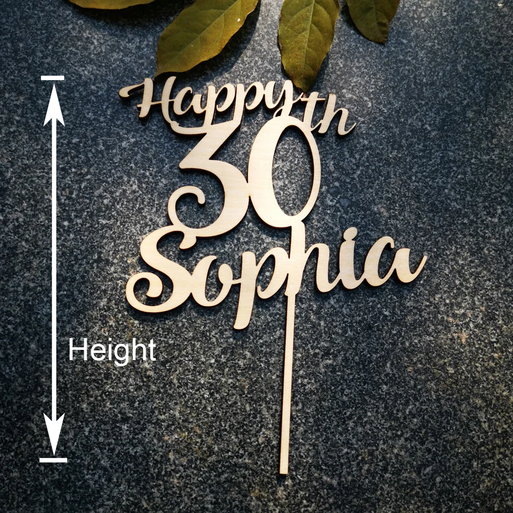 Custom Wooden Happy Birthday Cake Topper Personalized Name And Age Mirror Rose Gold Cake Decorations Supplies Baby Shower Party (4)
