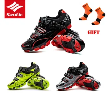 Santic MTB-zapatos de Ciclismo Pro Carreras de bicicleta de montaña para hombre, Zapatillas transpirables de PU y nailon con bloqueo automático