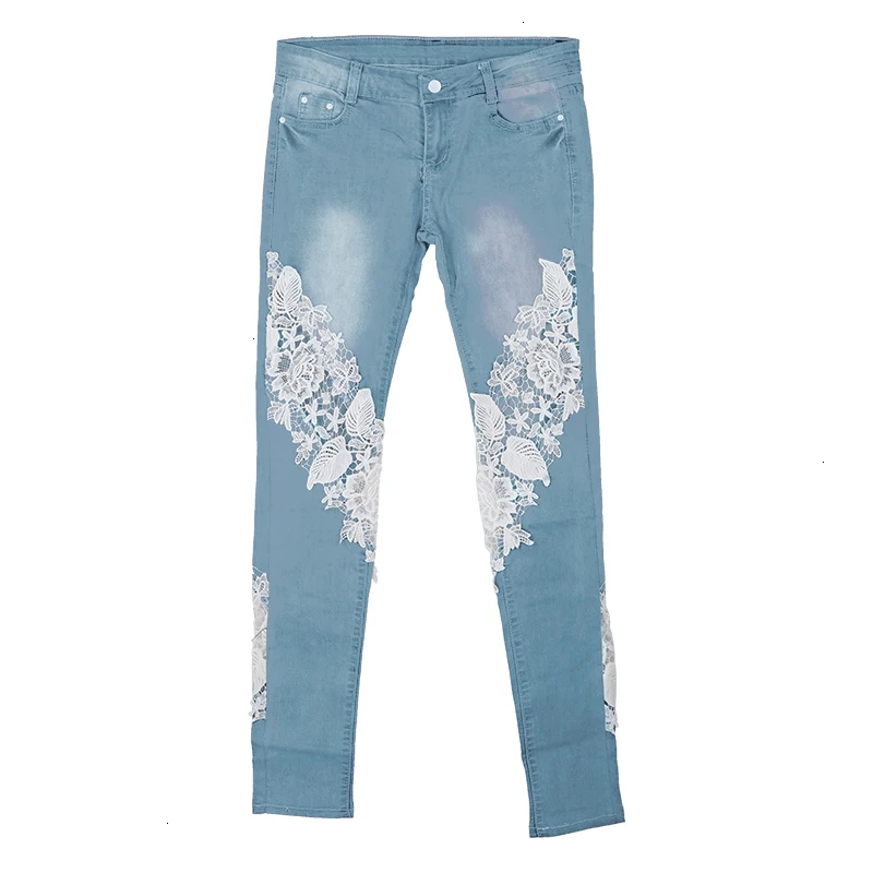 Kenancy светло-цветная Женская одежда Джинсы боковые цветочные кружевные строчки женские джинсовые брюки высокая талия Femme узкие брюки