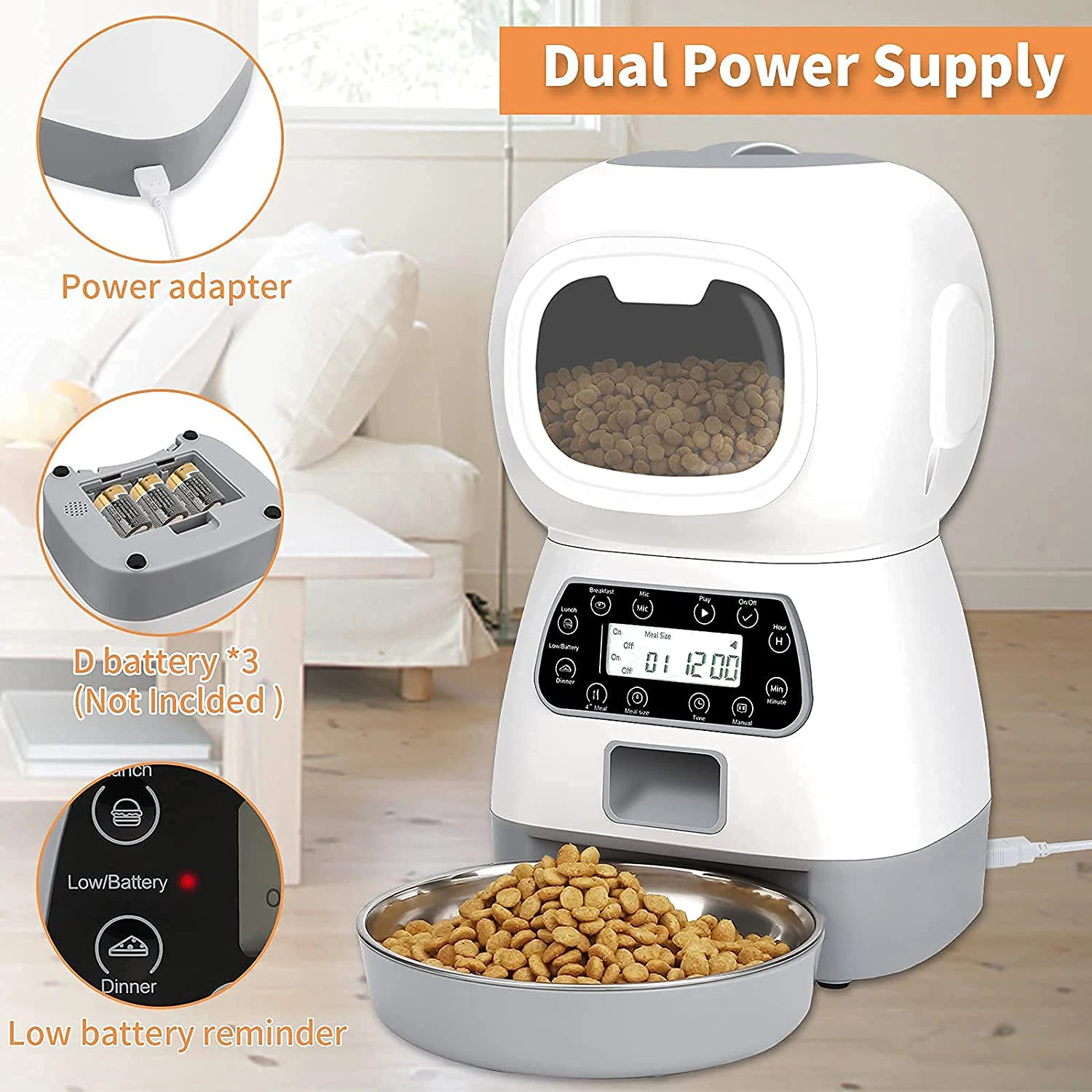 Automatic Pet Feeder  3.5L Food Dispenser for Cats and Dogs Timed Cat Feeder with Twist Lock Lid Memory Function Wifi Recording