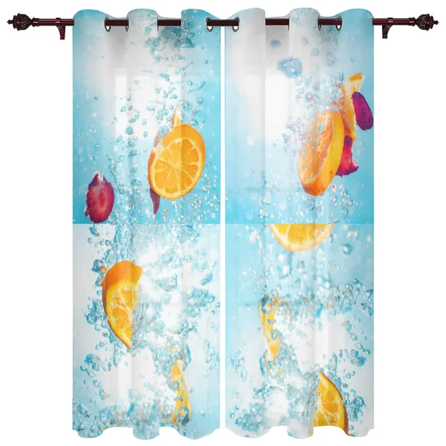 Modern Curtains Water Orange Strawberry Blue Baby Room Bedroom Creative Curtains Kitchen Living Room Terrace Valance Curtains