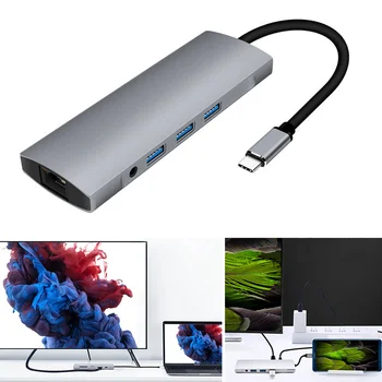 

Type-C To HDMI Hub RJ45 USB3.0 TF SD AUDIO PD Multifunctional Adapter for MacBook Pro DU55