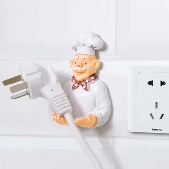 

Cartoon Power Cord Storage Rack Chef Plug Hook Strong Sticky Hook Creative Plug Sorting Bracket Socket Power Cord Storage Rack