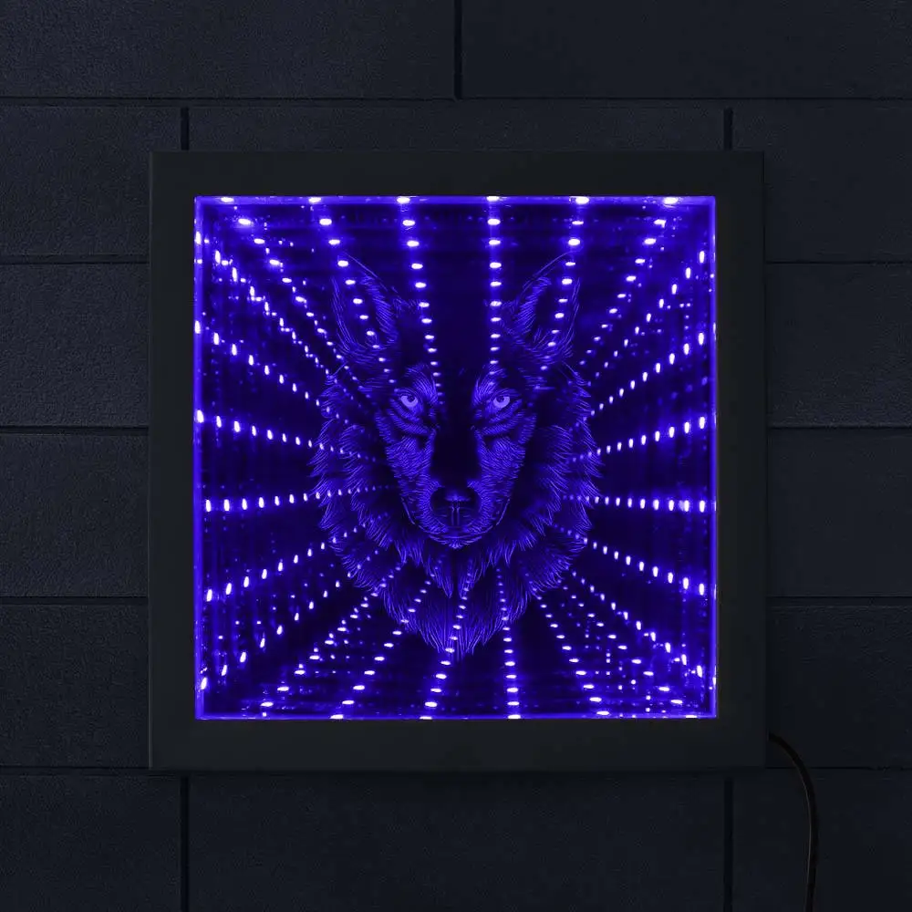 

3D Wolf Head Design Infinity Mirror LED Vortex Tunnel Interstellar Mirror Wildlife Animals Mirrored light Atmosphere Home Decor