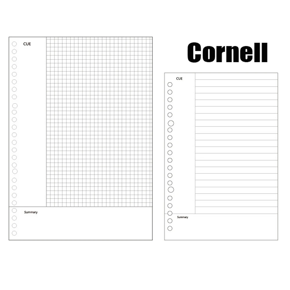 Cornell 100gsm блокнот Наполнитель Бумаги A5 6 20 отверстий B5 9 26 отверстий спиральный планировщик журнал бумажные страницы точечная сетка пустой блокнот бумага D30 - Цвет: Cornell