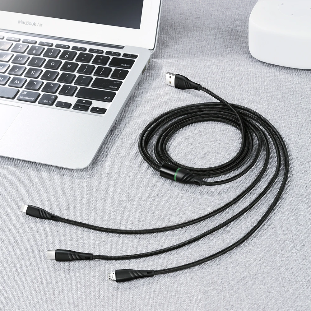Mcdodo USB кабель 3 в 1 быстрая зарядка 3A для мобильного телефона Micro usb type C кабель зарядного устройства для iPhone XR XS Max X huawei шнур для передачи данных - Цвет: Black