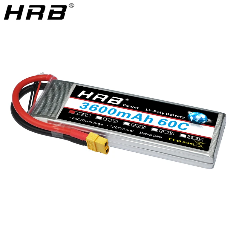 

HRB 3600mah Lipo Battery 2S 7.4V XT60 Deans T XT90 EC5 TRX 60C For FPV Airplane Drone Buggy Car Truck Boat RC Parts Rechargeable