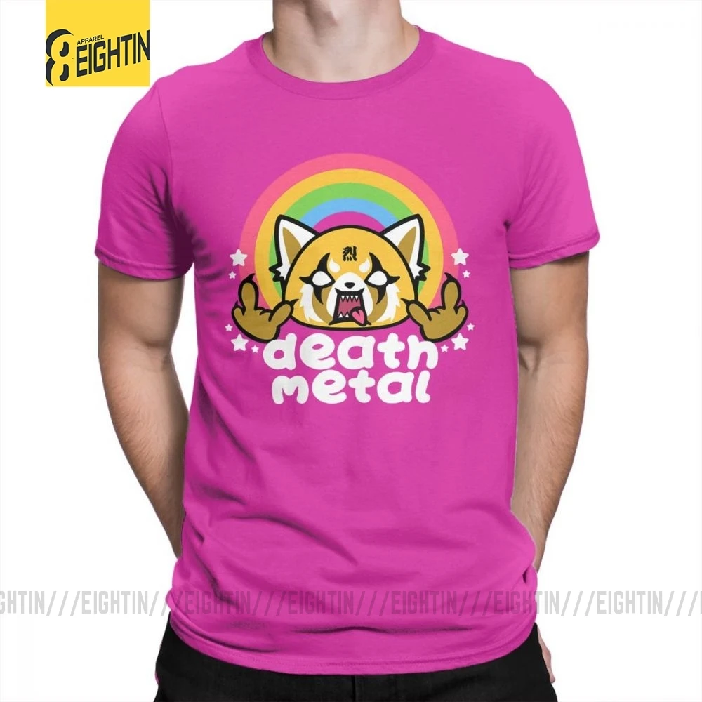 Death Metal Aggretsuko aggression Retsuko, футболки из хлопка, Мужская одежда, футболки с коротким рукавом, футболки большого размера с рисунком - Цвет: Fuchusia