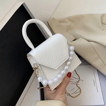 

Super Mini Design PU Leather Shoulder Bags for Women New Pearl Handle Female Tote Bag Stone Pattern Ladies' Travel Crossbody Bag