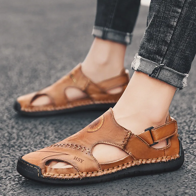 

New Style Summer Sandals Men's Leather Bag Head Sandals Cowhide Anti-slip Outdoor Breathable MEN'S Casual Shoes