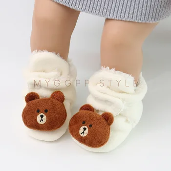 

Newborn Baby Socks Shoes Boy Girl Booties Cartoon Winter Fluff Warm Toddler Prewalks Comfort Soft Anti-slip Infant Light Crib