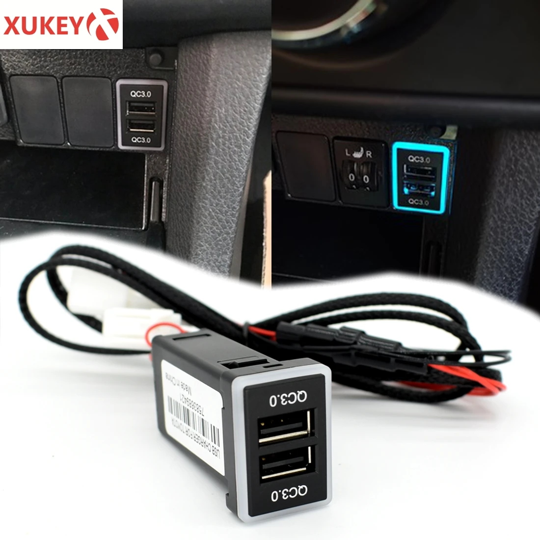 Qc 3.0 Car Usb Dual Charger Port Phone Ricarica Rapida Rapida Pda Dvr Plug Play Cavo Adattatore Per Toyota Blue Led Light Styling Automatico