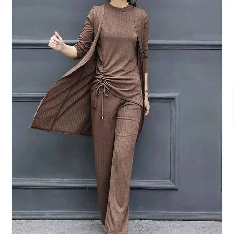 Женский спортивный костюм трикотажный комплект Осеннее длинное пальто тонкий