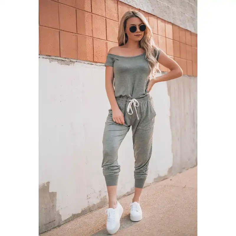 off the shoulder short sleeve jumpsuit