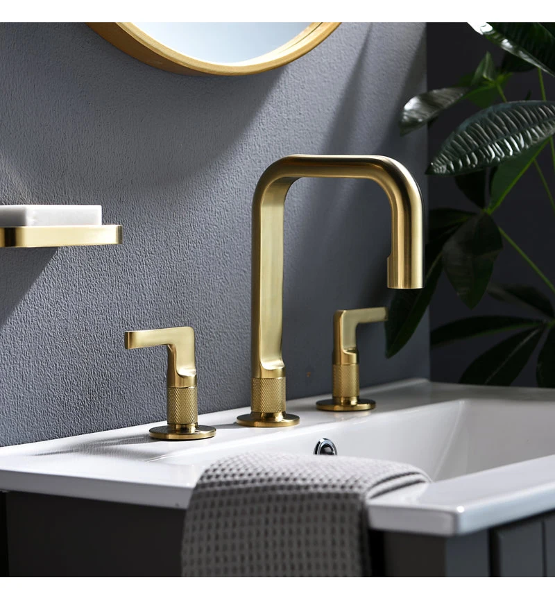 Смеситель для раковины для ванной комнаты, Твердый латунный кран с двойной ручкой, матовый золотой черный смеситель для горячей и холодной воды, ретро промышленный стиль ML8091