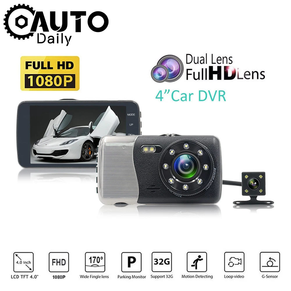 Автомобильный видеорегистратор 4 0 дюйма Full HD ADAS с двумя объективами камерой