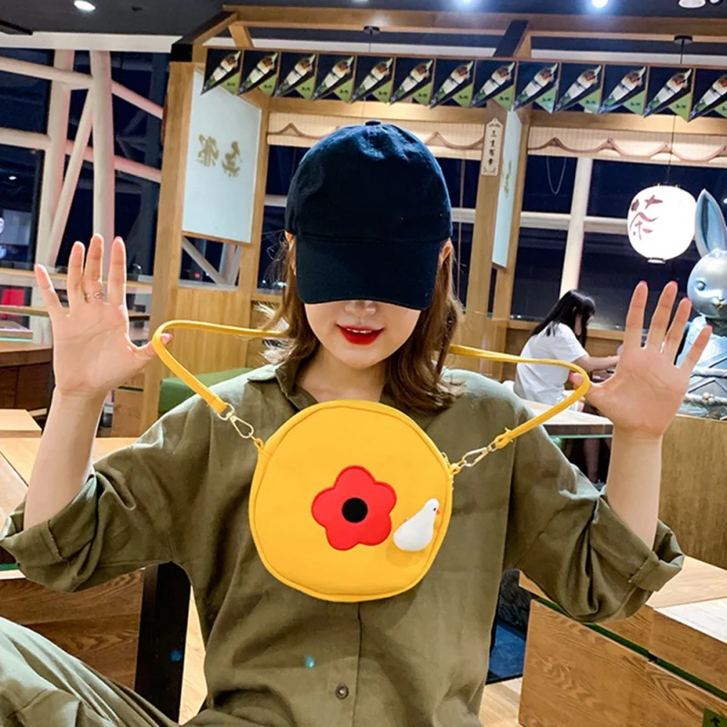 Japanese Cute Plush Duck Flower Canvas Small Round Bag Art Student Shoulder Messenger | Багаж и сумки