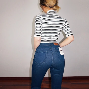 

2019 new fashion women's clothing Sexy stretch high waist skinny jeans feet pants