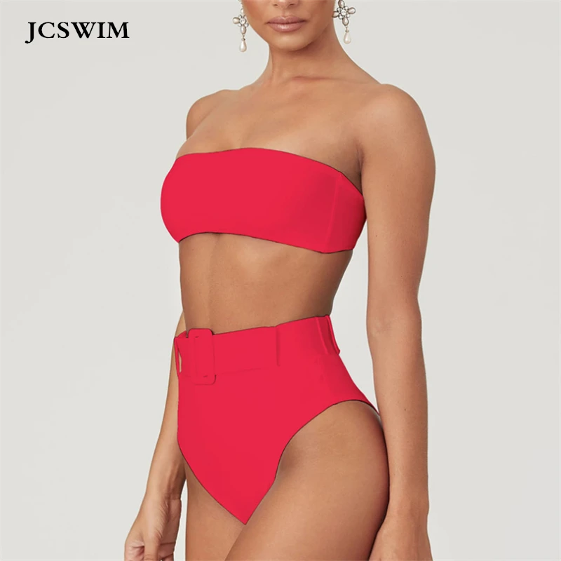 JCSWIM, женский купальник-бандо с высокой талией,, пуш-ап, Бразильское бикини, купальник, лето, пляжная одежда, Одноцветный Купальник для женщин
