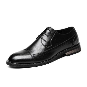 

British Style Brogue Shoes Men Genuine Leather Shoes Flat Heel Lace Up Oxfords Shoes Men Wedding Leather Male Bullock