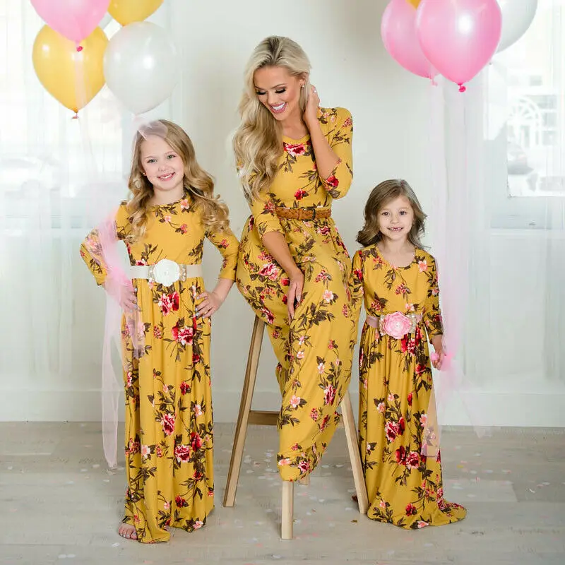 

Mommy and Me Outfits Family Matching Clothes Women Girls Mother and Daughter Floral Long Sleeve Maxi Dresses Outfits