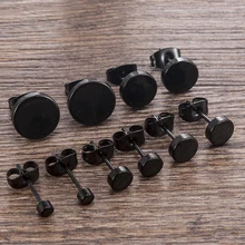 Модные женские мужские черные круглые из нержавеющей стали простые серьги-гвоздики 5 размеров серьги в стиле панк ювелирные изделия