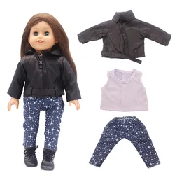 Vêtements de poupée de 18 pouces, 43cm, accessoires pour nouveau nés, veste en cuir rouge et noir pour filles américaines, cadeaux pour bébés 