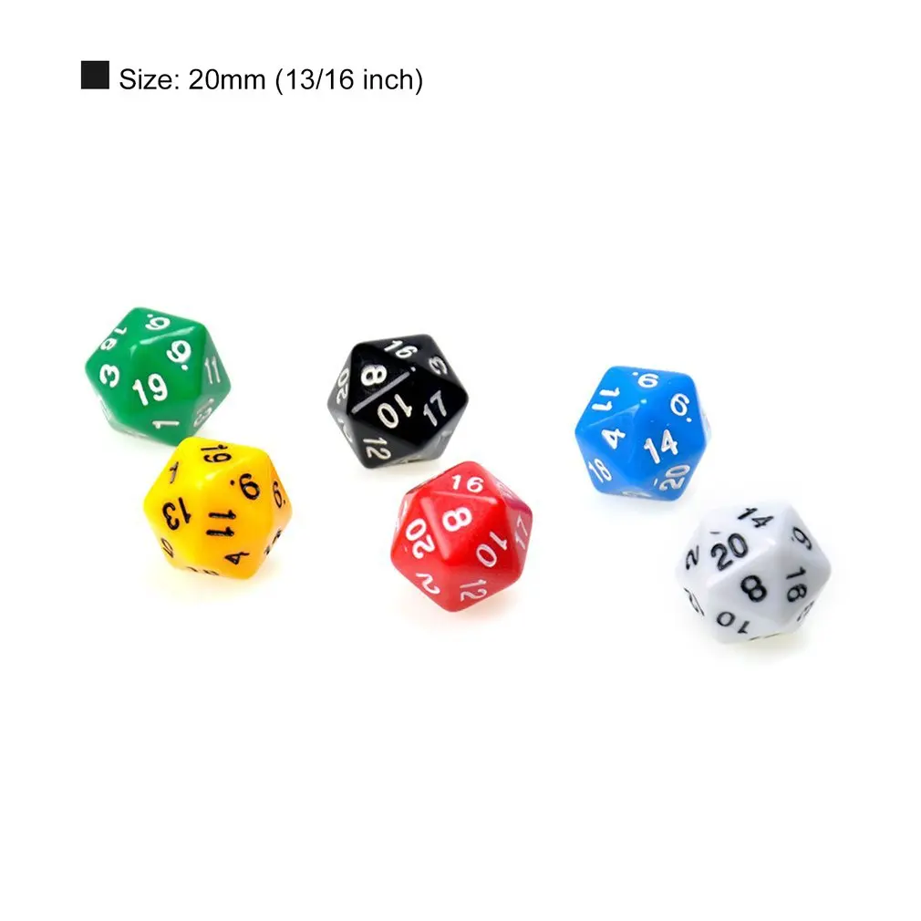 Хит 6 шт./компл. D20 игральные кости Twenty Sided Die RPG D & шесть непрозрачных цветов