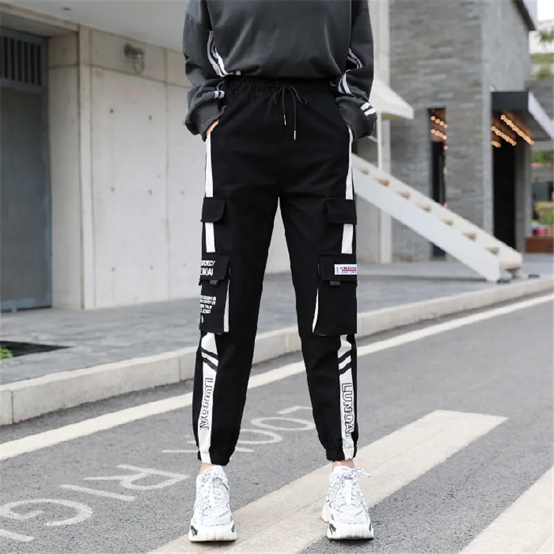 NEW 2020 HOT Women'Pants High Waist pants Big Pockets Cargo pants Baggy Tactical Trouser Loose Streetwear hip hop joggers pants