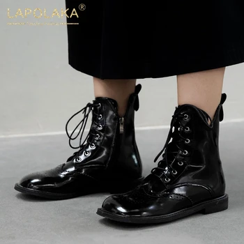 

Lapolaka 2020 New Arrivals Thick Low Heels Comfortable Black Shoes Women Booties Female Zipper INS Trendy cross-tied Ankle Boots
