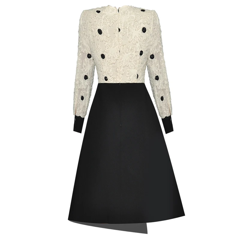 SEQINYY Office Lady Dress 2020 Spring Autumn New Fashion Design Women Dot Spliced Knee High Quality Button XXL