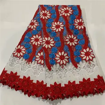 

2020 African Net Lace Fabric, High Quality Elegant Nigerian Wedding Lace Fabrics 5Yards Red+Blue French Tulle lace HLL4699