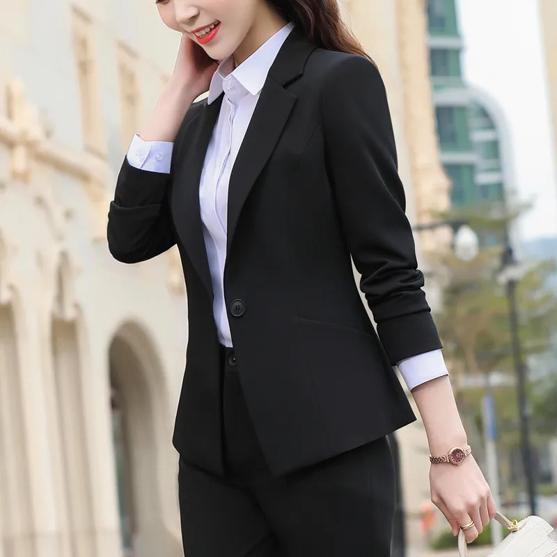 Business Pants Suit Women New Fashion Temperament Long Sleeve Slim Blazer  And Trousers Office Lady Formal Interview Work Wear