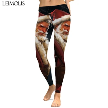 

LEIMOLIS sexy Handsome Father Christmas print push up leggings plus size women fitness workout punk high waist spandex leggins