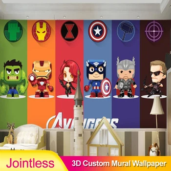 

Jointless Custom 3D Wallpaper Mural Avengers Cartoon Anime Children Room Hand-painted Iron Man Hulk Boy Wall Paper Home Decor