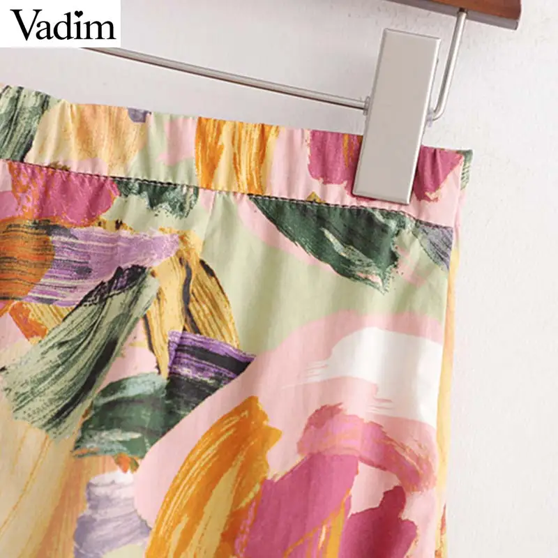 Vadim women fashion floral pattern shorts skirts ruffles bow tie elastic waist side zipper female sweet shorts SA183