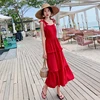 Женское длинное платье на бретельках, черное, красное Элегантное повседневное платье с открытой спиной для отпуска, пляжный сарафан в Корей... ► Фото 3/6