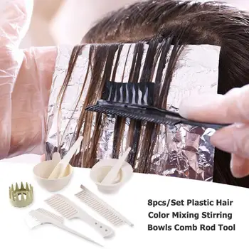 

8pcs/Set Pro Hair Coloring Sets Excellent Plastic Individual Hair Color Mixing Stirring Bowls Comb Rod Salon Dye Styling Tools
