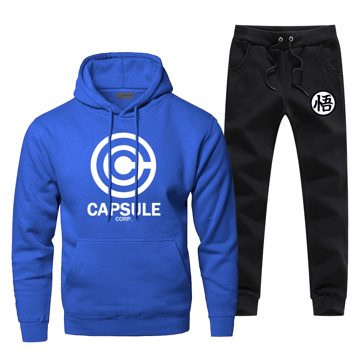 Мода Зимние флисовые Dragon Ball Z чехол Capsule corp куртка с принтом трикотажная кофта на молнии с капюшоном+ Штаны Для мужчин комплекты Повседневное осеннее утепленное Для мужчин s кофты