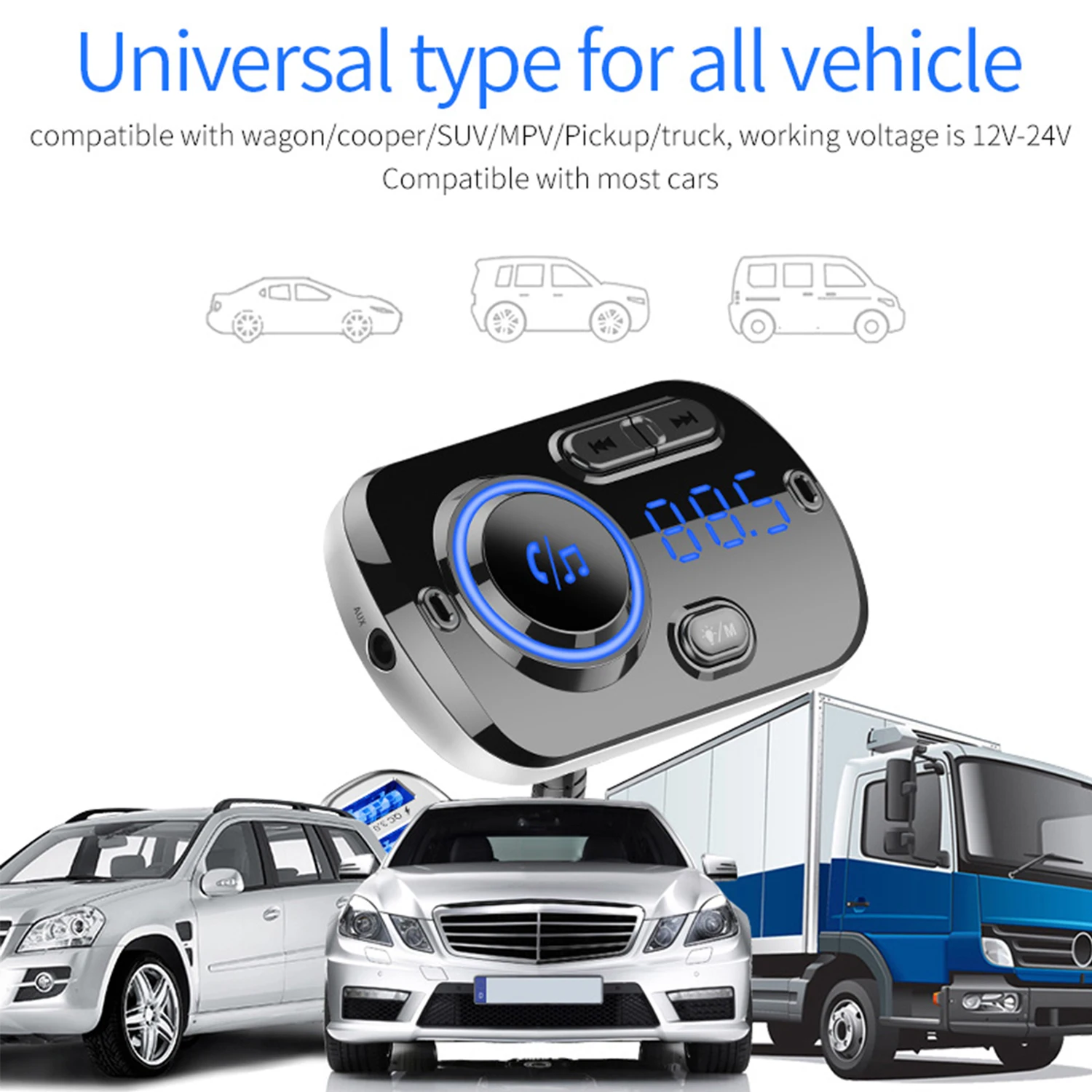 Besegad Portable Car Vehicle Bluetooth FM Transmitter HandsFree Wirless Radio Adapter AUX MP3 Player with Dual USB Car Charger