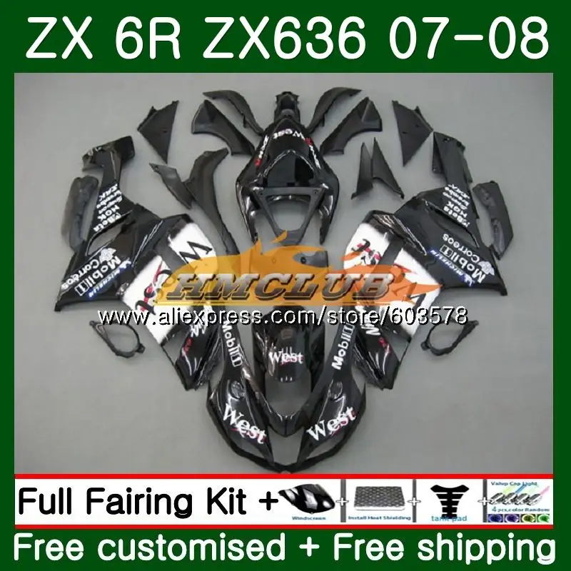 Средства ухода за кожей для KAWASAKI NINJA ZX 6R 6 R 600CC ZX636 2007 2008 32CL. 123 ZX600 ZX-636 ZX-6R 07 08 ZX 636 ZX6R 07 08 обтекателя Черный Запад