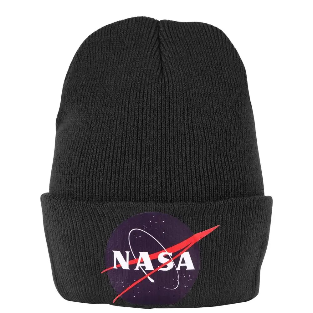 

N.A.S.A. Beanies Hat Black Skullies Bonnet Hats Thick Warm Ladies Cap Pompon Ski Winter Cold Print Women's Elegant Pompom Caps